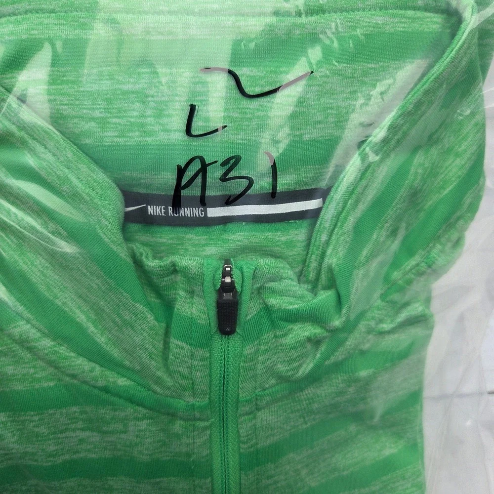 Nike Dri-FIT Running Quarter Zip Pullover Men Large Green Striped 642911-361